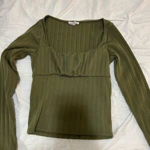 Olive Green Ribbed Long Sleeve Top